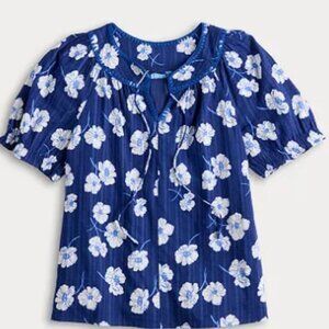 Draper James Smocked Tie Neck Short Sleeve Top
